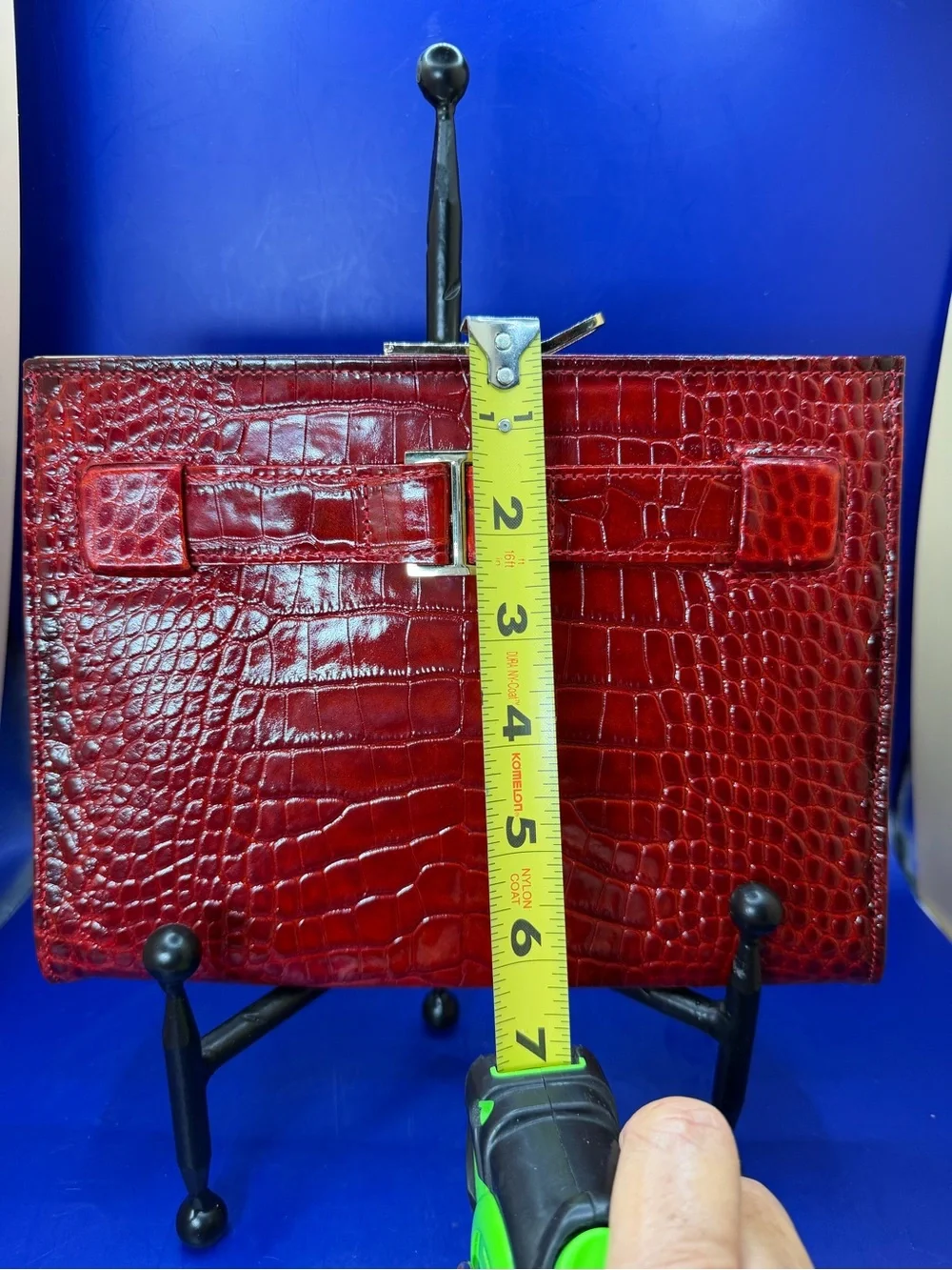 Abas Red Croc-Embossed Leather Clutch with Gold Accent